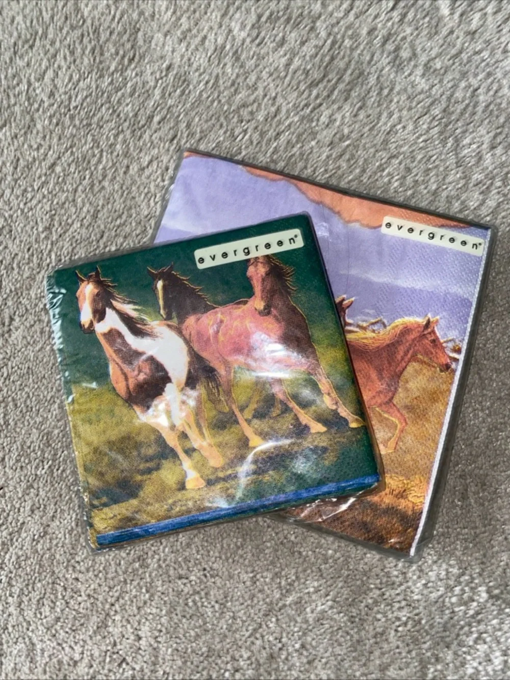VTG Evergreen Horses Equestrian Cocktail & Luncheon‎ Napkins Set New Deadstock